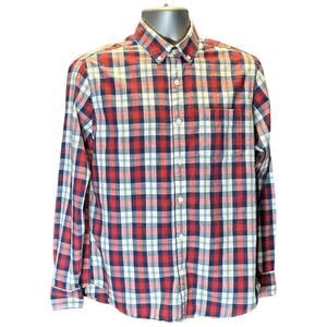 Hawker Rye Cotton Button Down Size M Red, White and Blue Plaid Long Sleeve